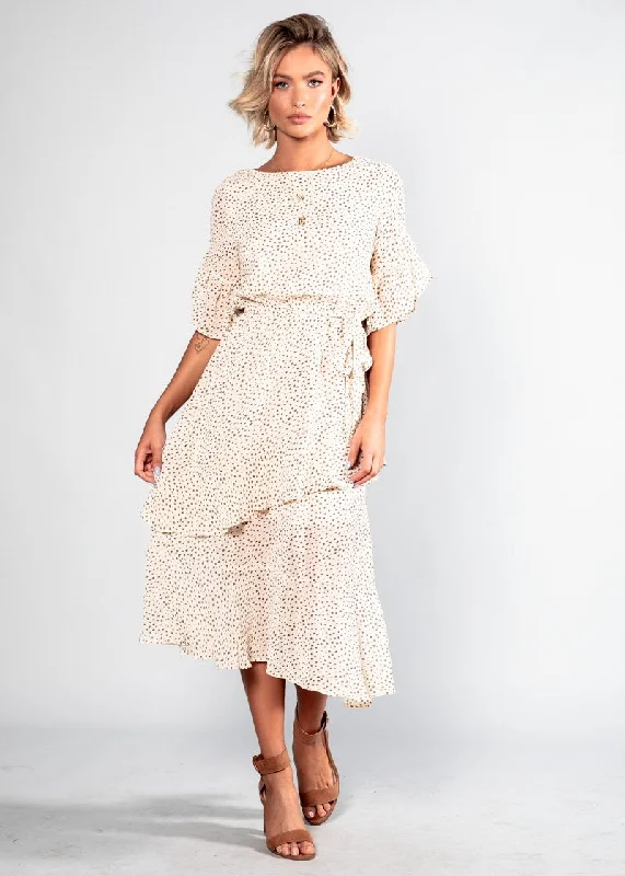 Marmont Midi Dress w/ Tie - Cream Affordable midi dresses