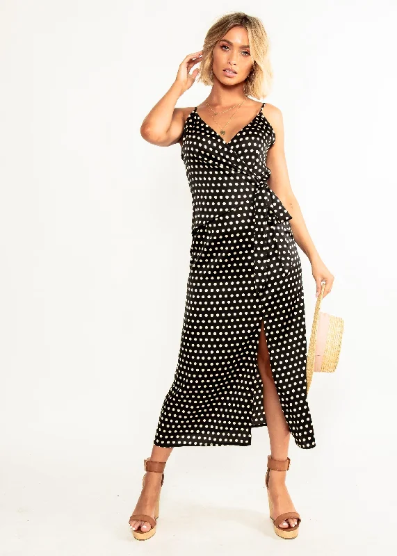 No Ordinary Love Midi Dress - Black Polka Stretchy midi dresses