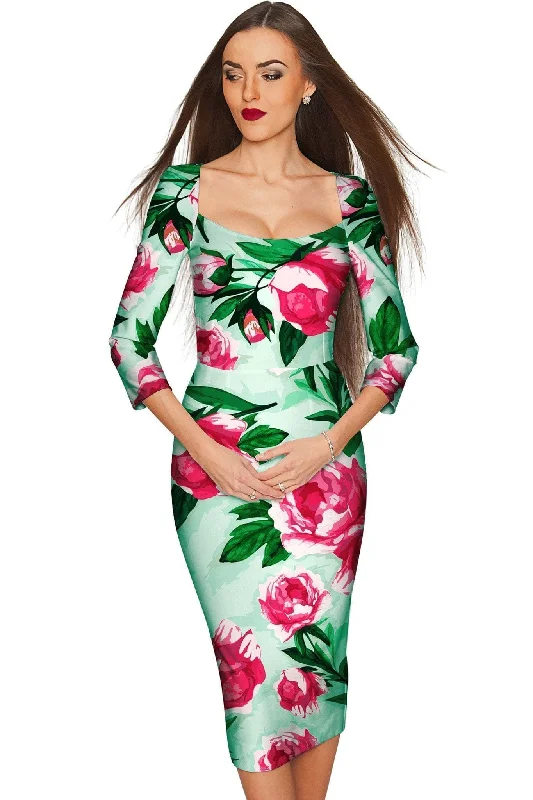 Sweetheart Lili Green Floral Bodycon Midi Dress - Women Boohoo midi dresses