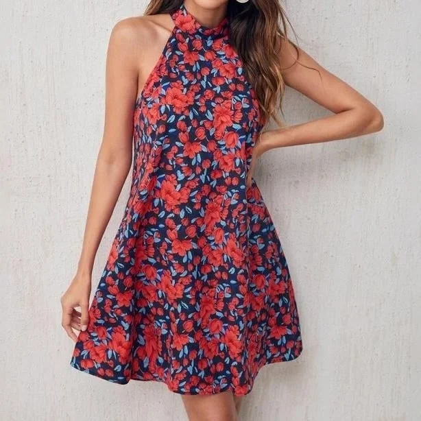 Floral Tie Neck Dress Short floral dresses