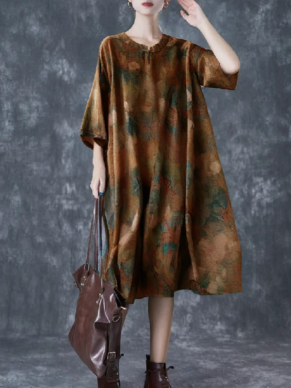 Grace Stand Collar Button Print Linen Dress Summer QR019 Best floral dresses for outdoor weddings