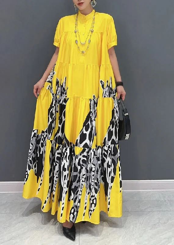 Modern Yellow Print Patchwork Long Dresses Summer AO1051 Anniversary floral dresses