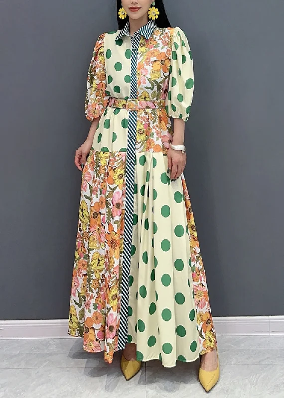 Style Green Peter Pan Collar Print Cotton Long Dress Summer AO1049 Graduation floral dresses