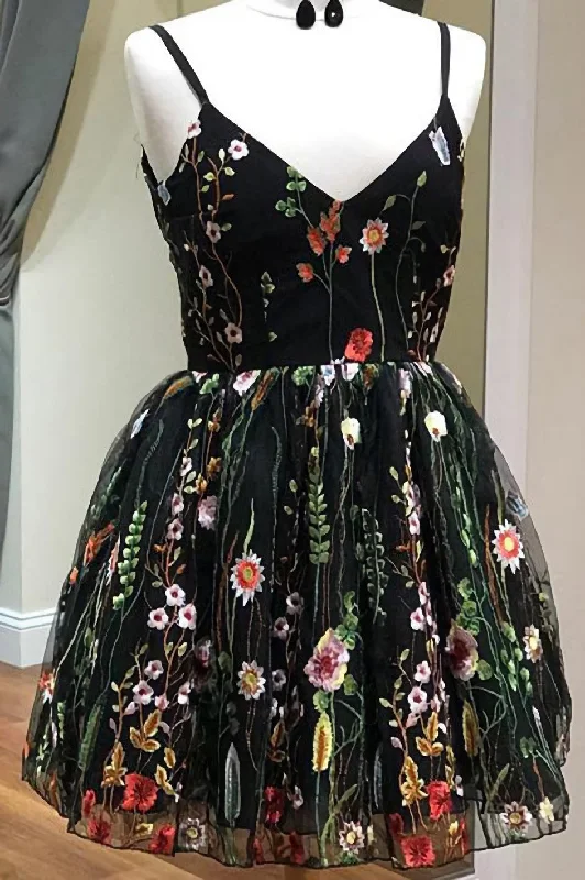 Unique Spaghetti Straps With Appliques Floral Short Corset Prom Dresses outfit Floral dresses under $100