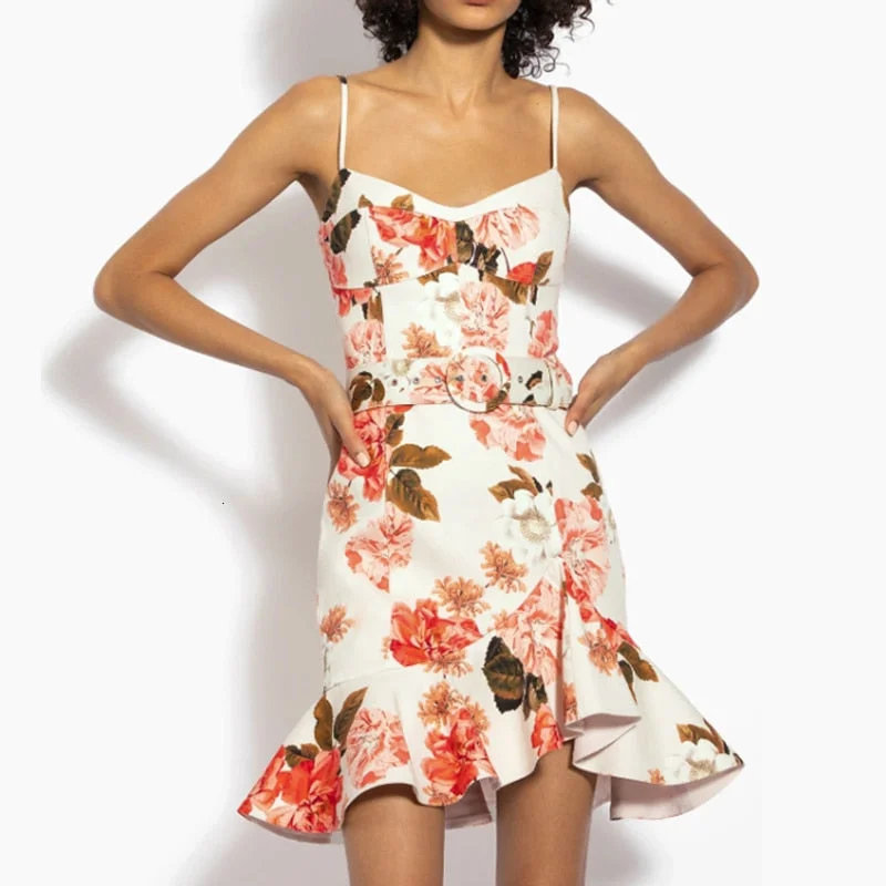 Women's Summer Asymmetrical High-Waist Dress With Print Smocked floral dresses