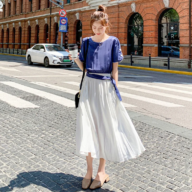 2022 Summer   Temperament Fake Two Dress Women's Casual Design Round Neck High Waist Summer Japanese Style Luxury unclassified dresses