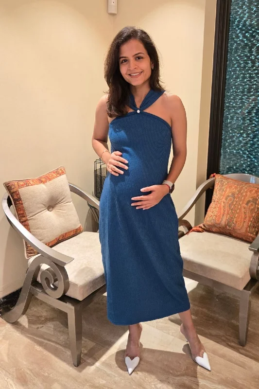 Berry Blue Ribbed Bump-Hugging Maternity Dress Casual chic unclassified dresses