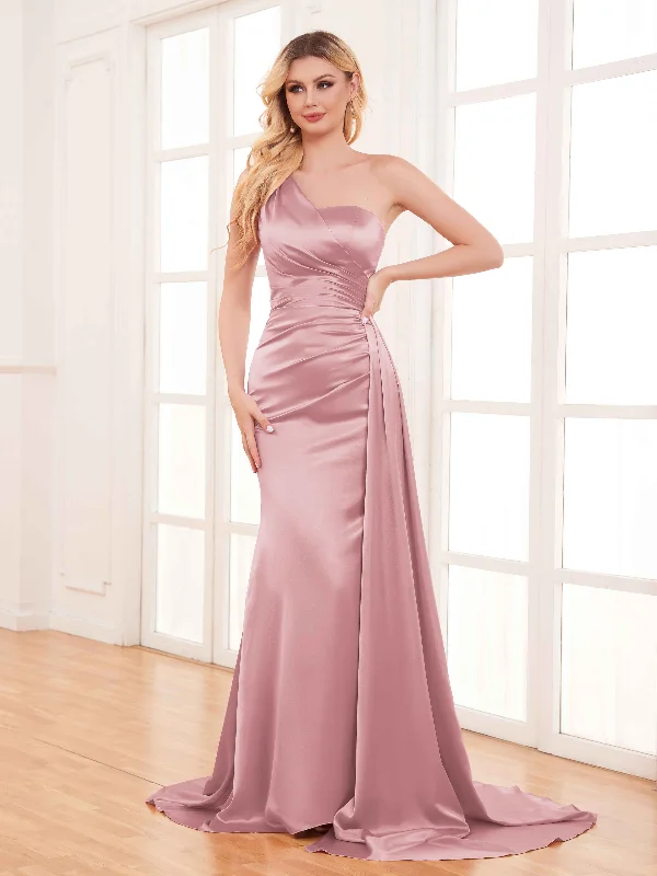 Blakely Sustainable Trumpet Brush Train Satin Bridesmaid Dresses Tulle unclassified dresses