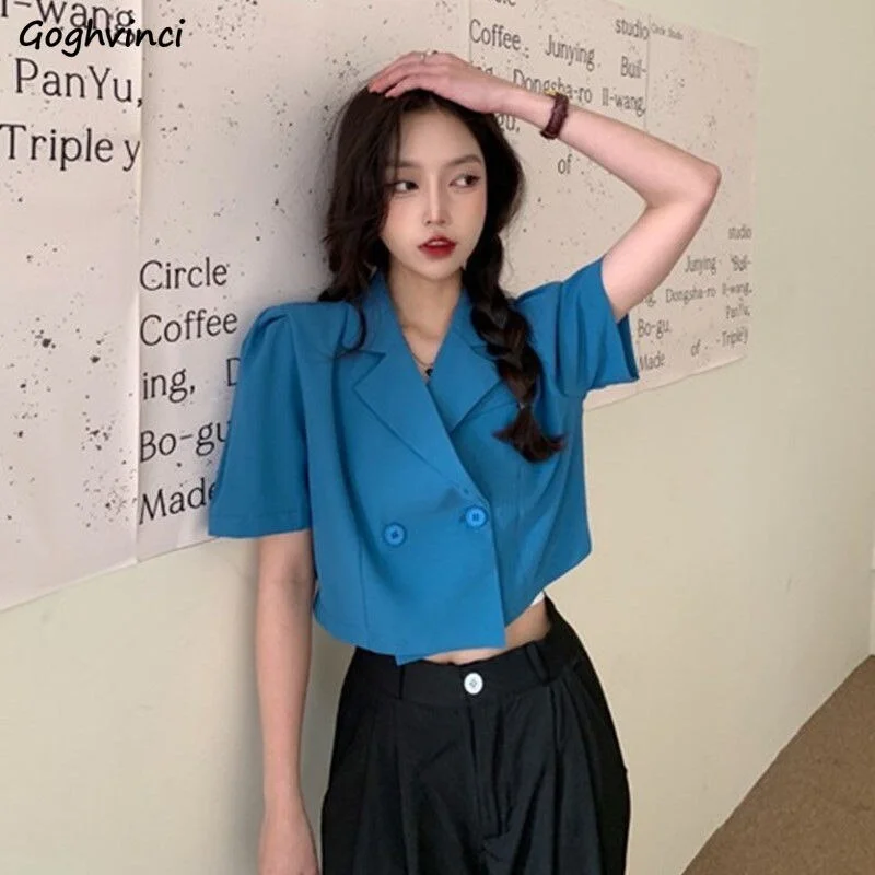 Blazer Women Solid Streetwear Cropped Outwear Summer Thin Loose Navel 3Colors All-match Casual Simple Office Lady Design Clothes Best-selling unclassified dresses