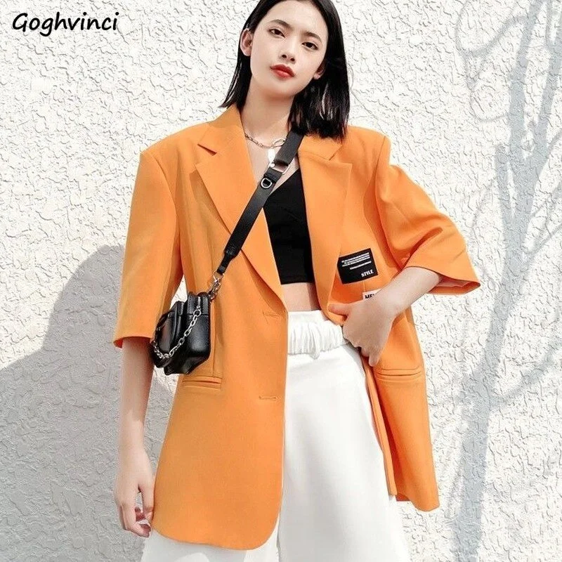 Blazers Women Half Sleeve Outwear Temperament Design Streetwear Summer Korean Style Loose Bf Casual Hip Hop Femme Chic Casual unclassified dresses