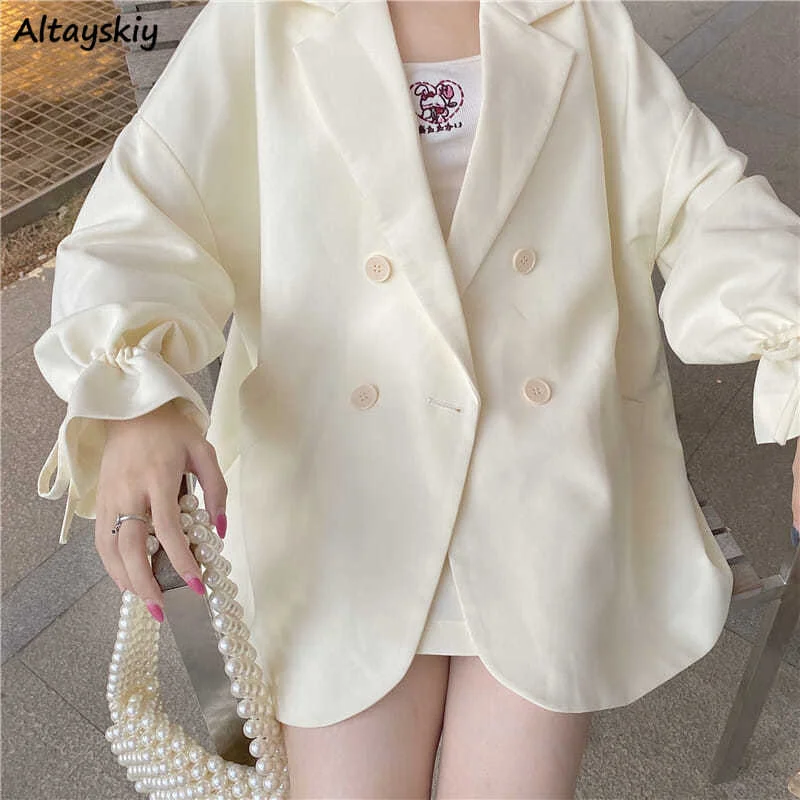 Blazers Women Large Size Kawaii Japanese Style Preppy Student Bandage Spring Loose Casual Ulzzang Double Breasted Sweet Beach unclassified dresses