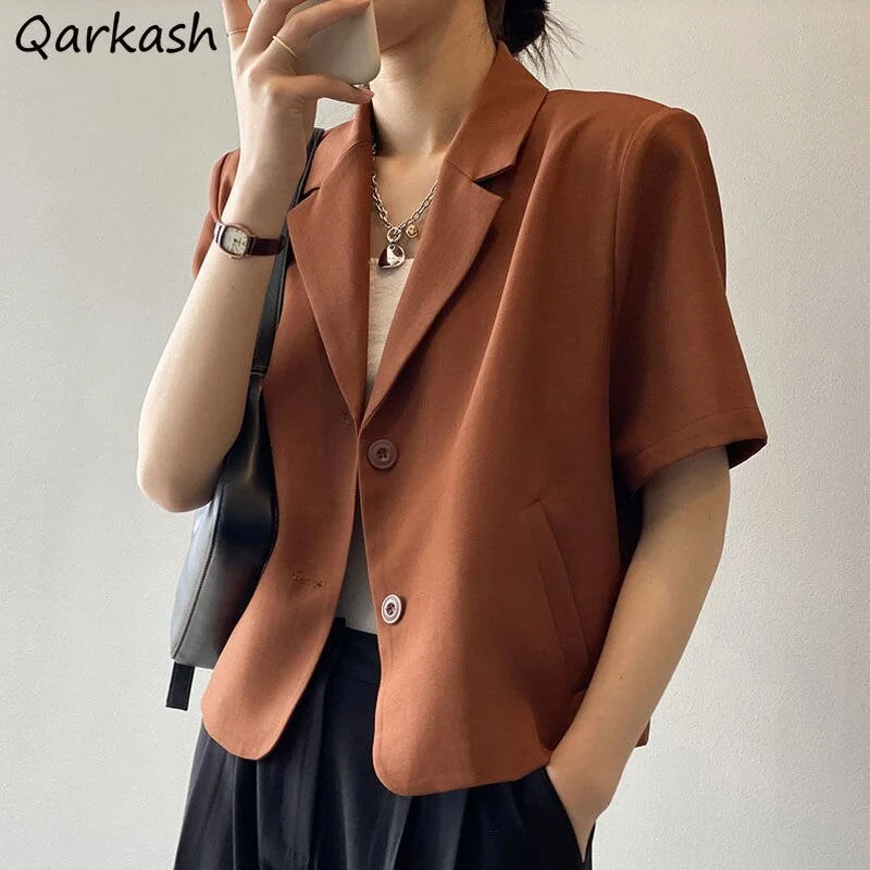 Blazers Women Solid Summer Pockets Casual Cropped Outwear Thin BF 5 Colors Office Lady Simple Mujer Breathable All-match Wedding guest unclassified dresses