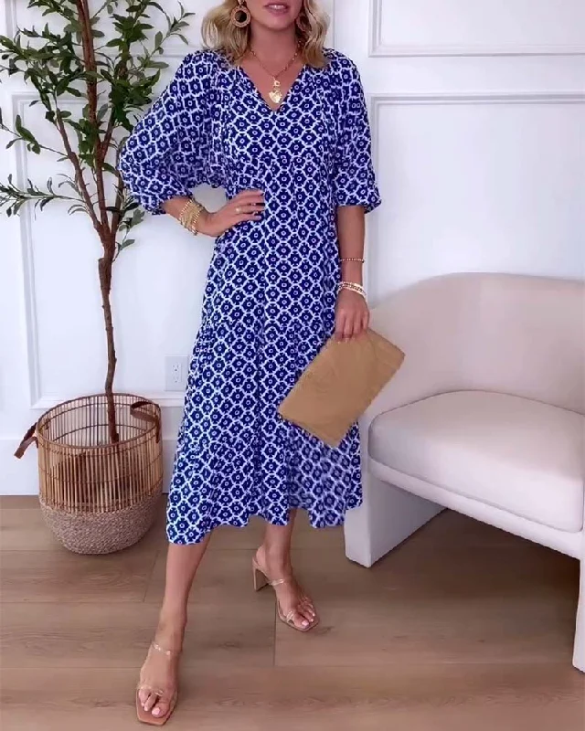 Casual printed V-neck three-quarter sleeve dress Luxury unclassified dresses