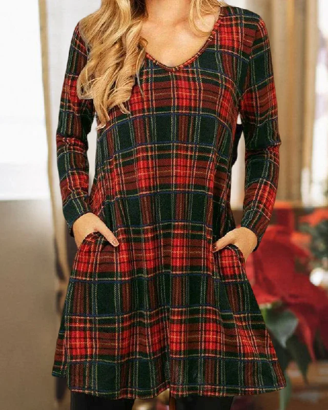 Christmas Checkered Print Loose Dress Travel unclassified dresses