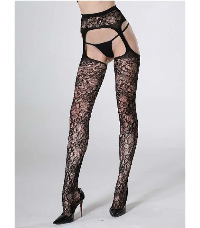 Cindy Love Lingerie Fishnet Thigh High Stockings with Attached Garter Black 4816 Ruched unclassified dresses