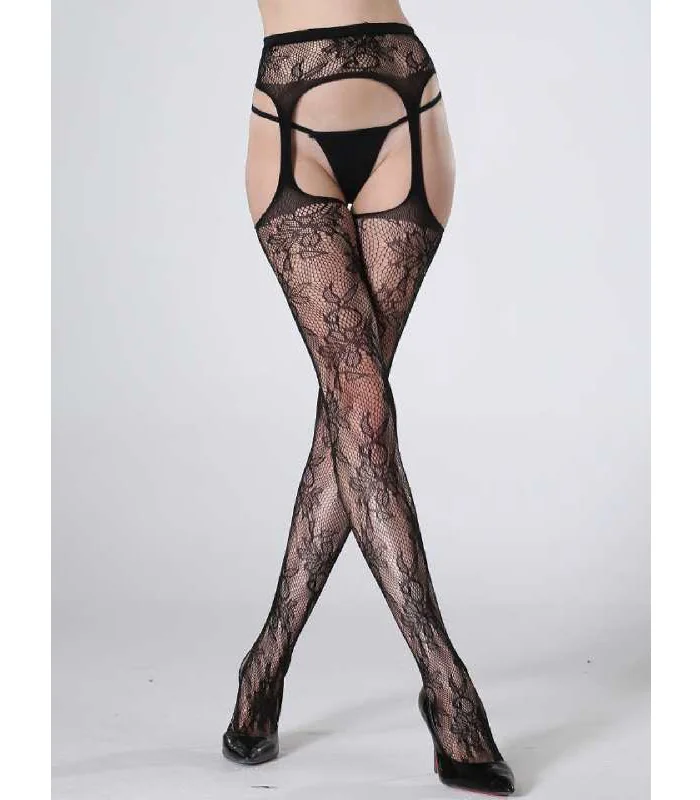 Cindy Love Lingerie Fishnet Thigh High Stockings with Attached Garter Black 40123 Smocked unclassified dresses