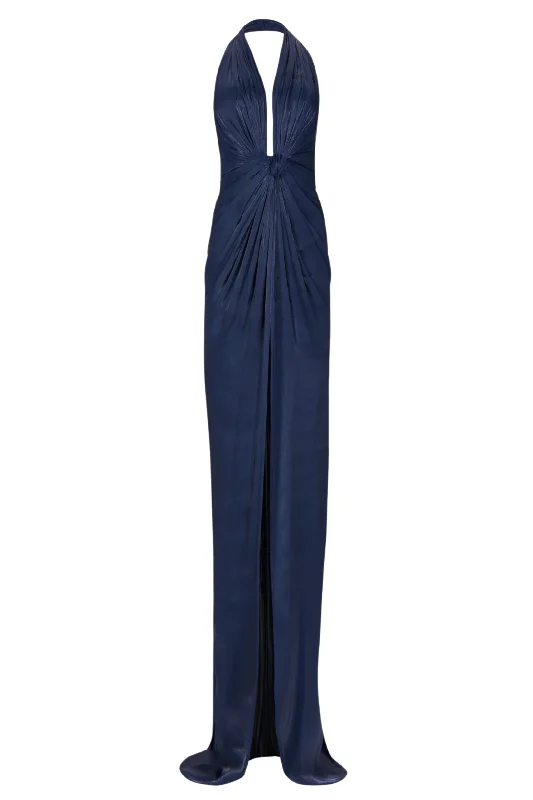 Colette Lurex Georgette Halterneck Gown | Dark Blue Trendy new unclassified dresses