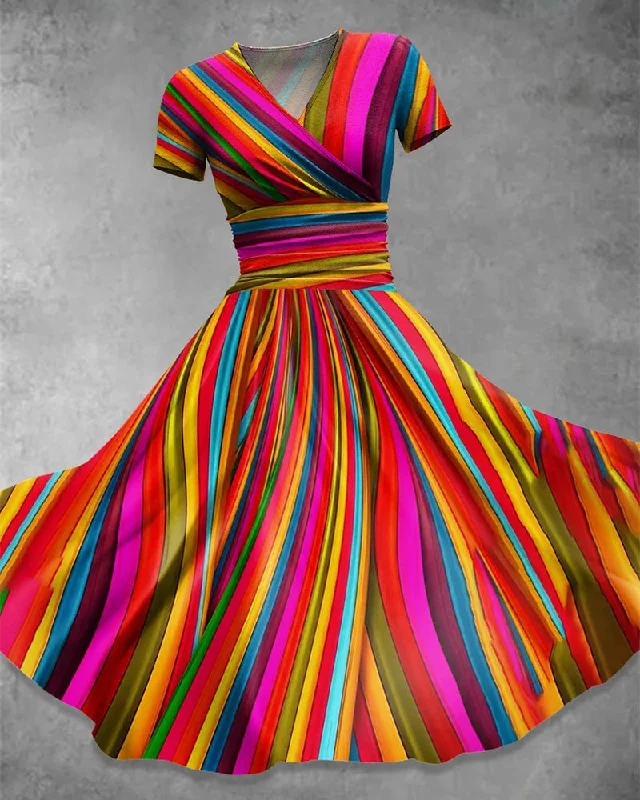 Colorful Elegant V-Neck Dress Short unclassified dresses