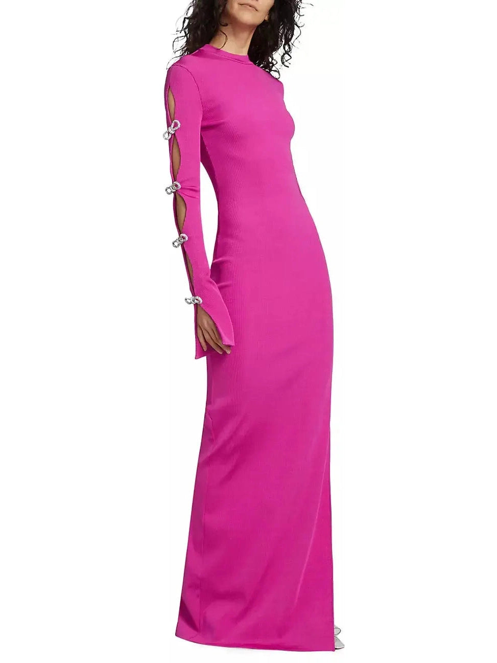 Crystal Bow-Embellished Cut-Out Fuchsia Pink Dress Tulle unclassified dresses