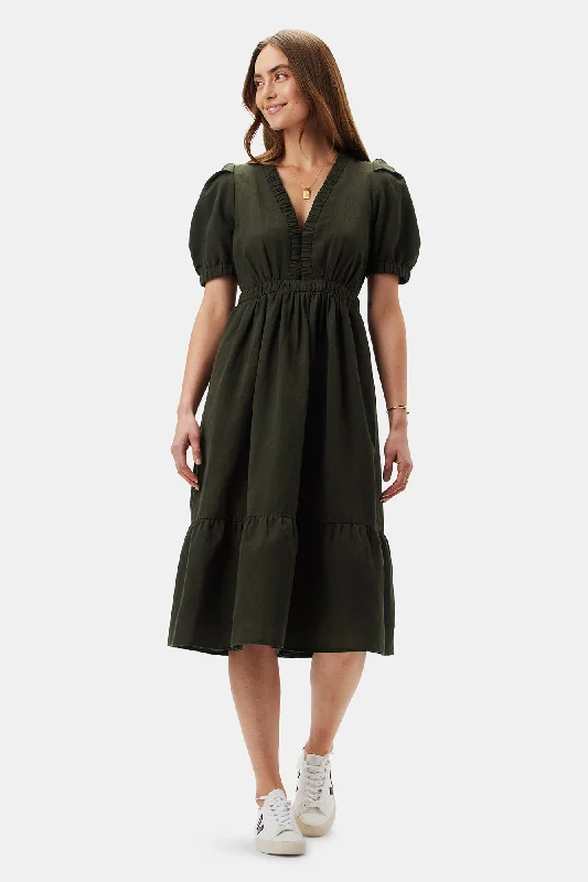 Danielle Cotton Linen Dress - Olive Green Office unclassified dresses