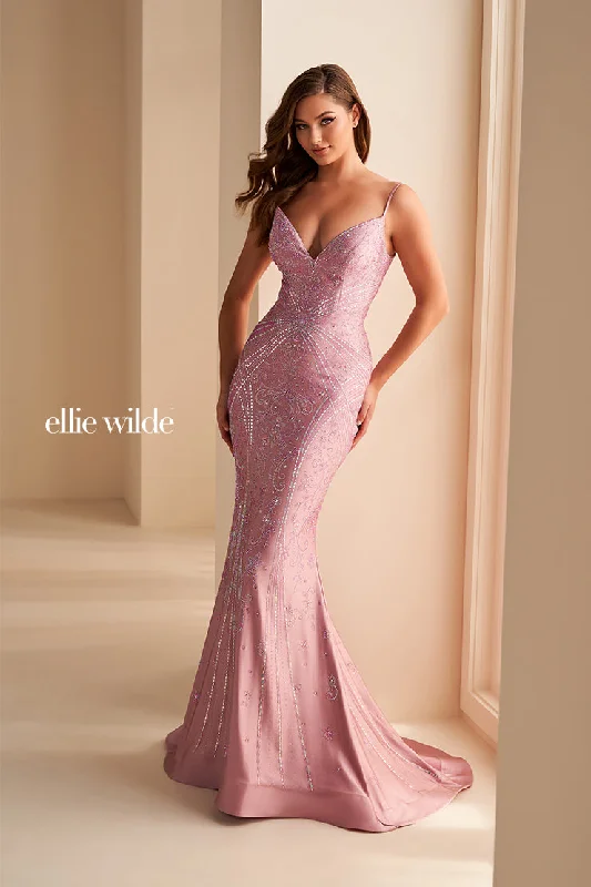 Ellie Wilde EW35002 - Fitted Embellished Mermaid Dress Open-back unclassified dresses