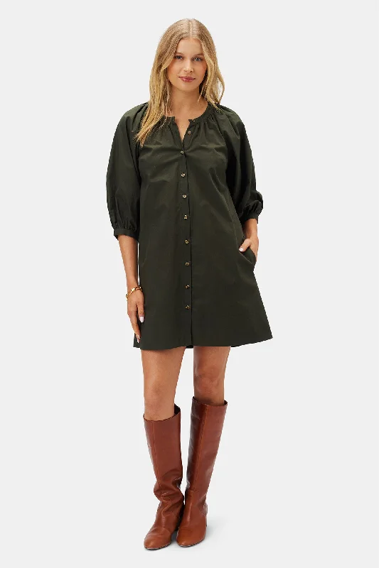 Esther Organic Cotton Poplin Dress - Olive Green Stretchy unclassified dresses