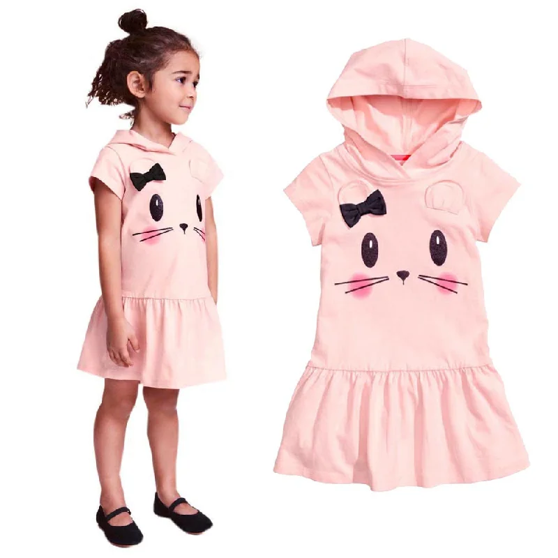 Girls Dress 2017 Fashion Hooded Cartoon Baby Girls Dress Active Cartoon Cats Pattern Children Clothing Summer Girls Dress Trendy new unclassified dresses