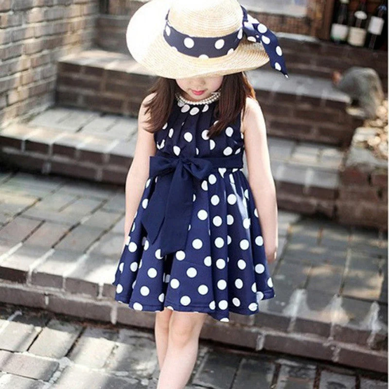 Girls wave point sleeveless dress Girl clothing Polka Dot Girl Chiffon Sundress Dress Elegant unclassified dresses