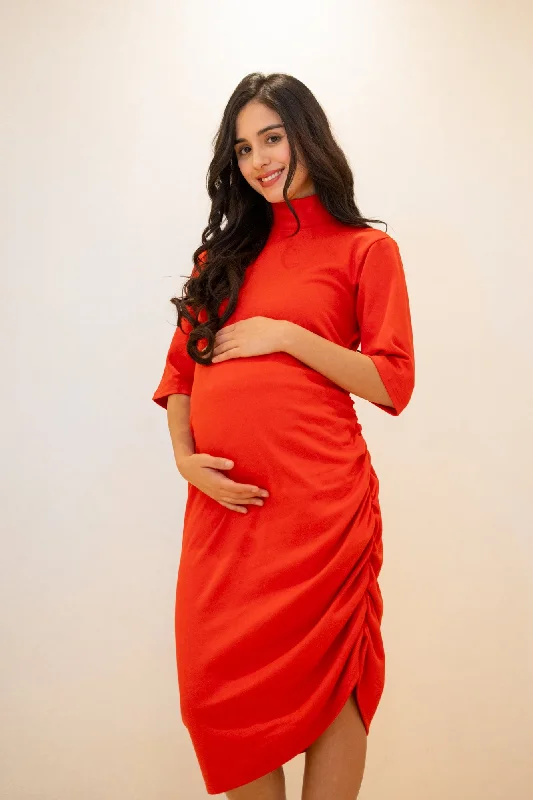 Glamorous Ribbed Brick Red Maternity Dress Polka dot unclassified dresses