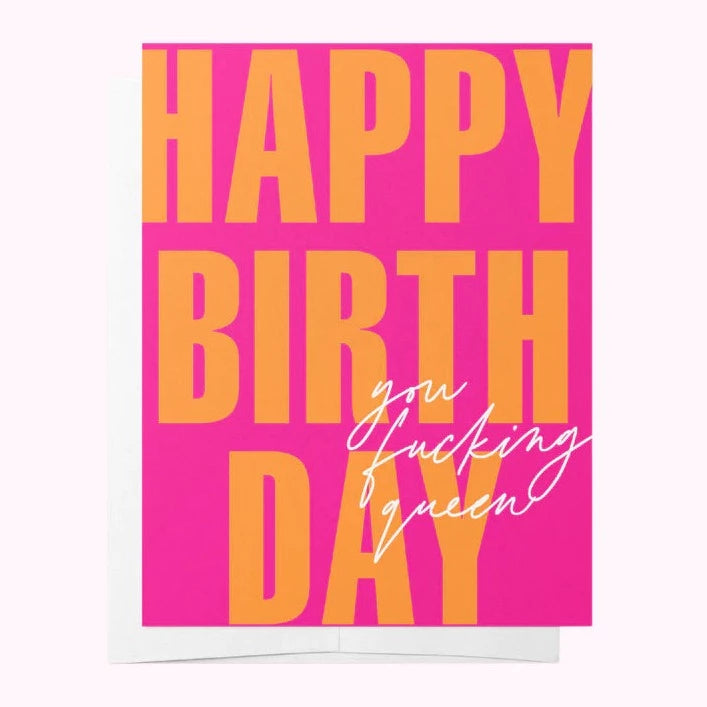 HAPPY BIRTHDAY YOU FUCKING QUEEN Pink and Orange Greeting Card Wedding guest unclassified dresses