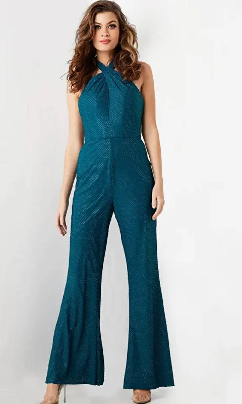 Jovani 25977 - Open Back Halter Jumpsuit Soft fabric unclassified dresses