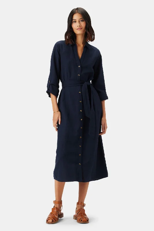 Joyce Cotton Linen Dress - Navy Blue Pastel unclassified dresses