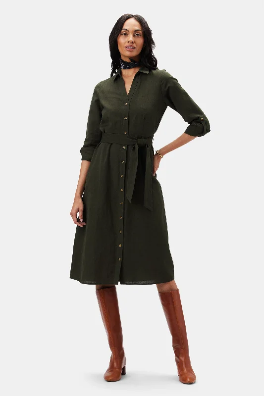 Joyce Cotton Linen Dress - Olive Green Embroidered unclassified dresses