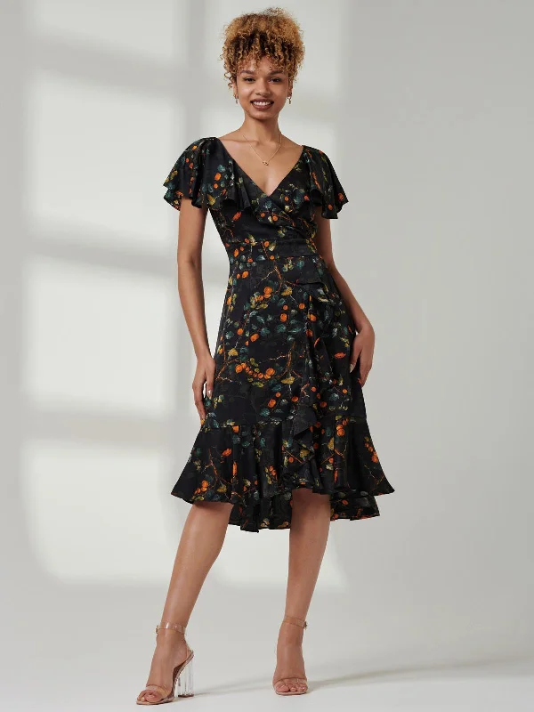 Julissa Satin Flare Hem Dress, Black Multi Sequin unclassified dresses