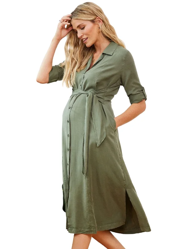 Kelsy Maternity Dress with Tencel - Khaki A-line unclassified dresses