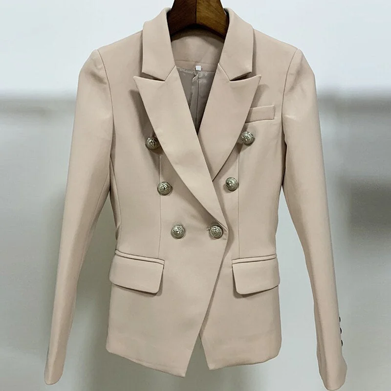 Khaki Blazer Women Office Work Formal Double Breasted Gold Button Blazers Casual Women Blazer  dropship Denim unclassified dresses