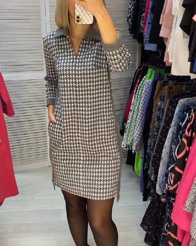 Lapel Dress with Pocket and Plaid Fashionable unclassified dresses