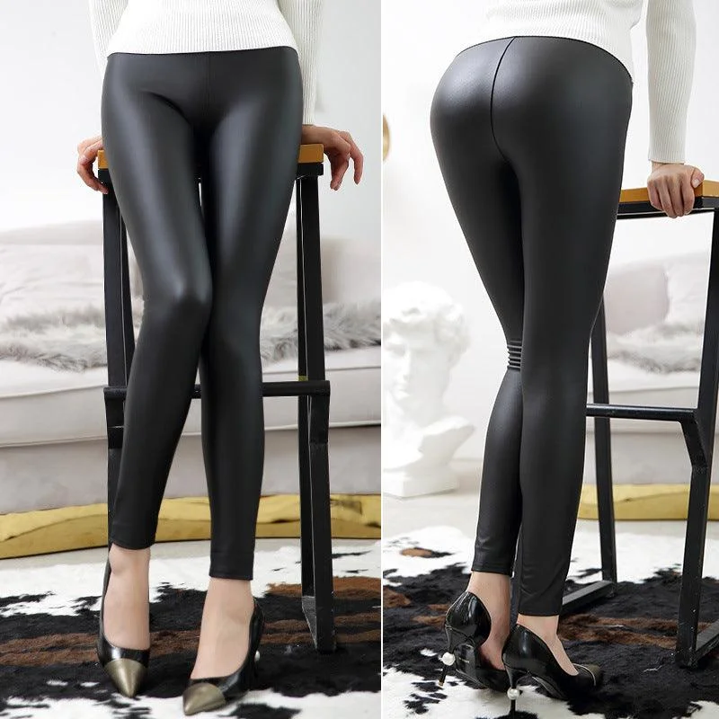 Matte Leather Leggings With High Elasticity Floral unclassified dresses