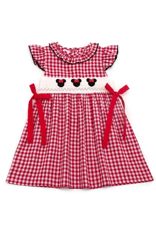 Minnie Mouse Embroidered and Smocked Red Gingham Dress Date night unclassified dresses