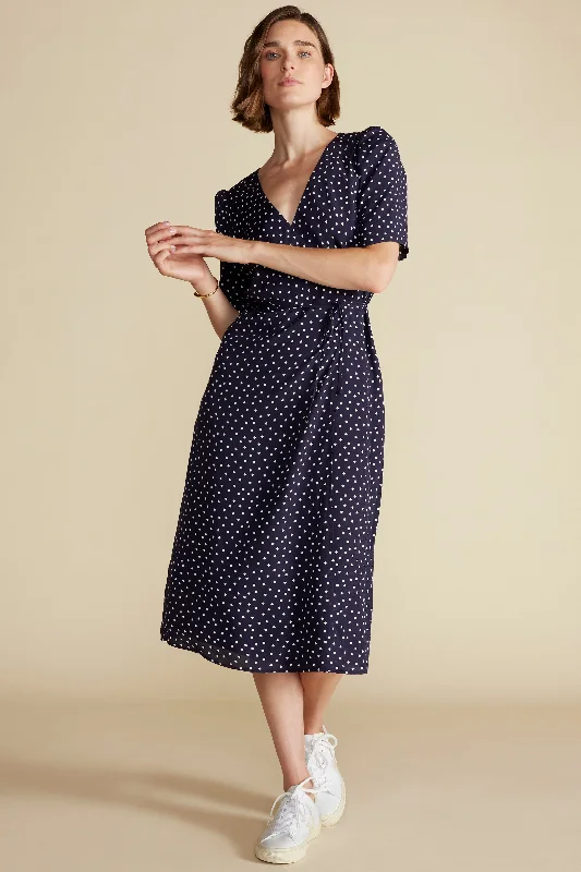 Nicolette Viscose Crepe Dress - Riviera Dot Navy Blue Affordable unclassified dresses