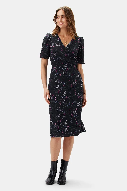 Nicolette Washable Silk Dress - Caroline Black Ruffled unclassified dresses