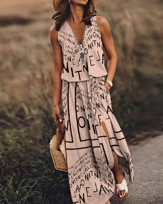 Sleeveless Letter Print Shift Dress A-line unclassified dresses