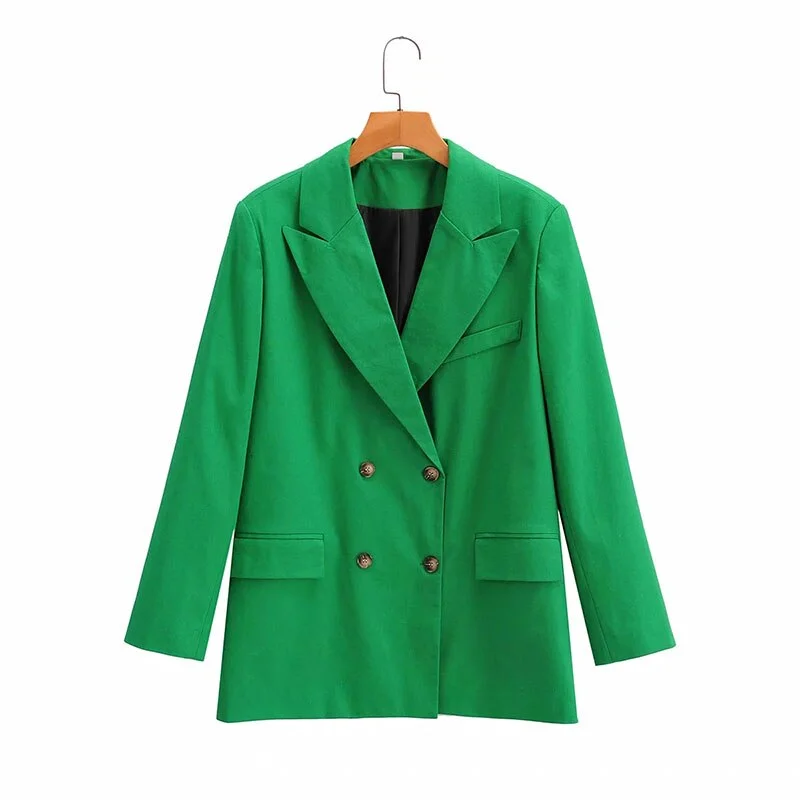 Nlzgmsj Za Women 2022 Solid Autumn  Green Blazer Coat Vintage Notched Collar Pocket Female Casual Chic Tops 202207 Luxury unclassified dresses