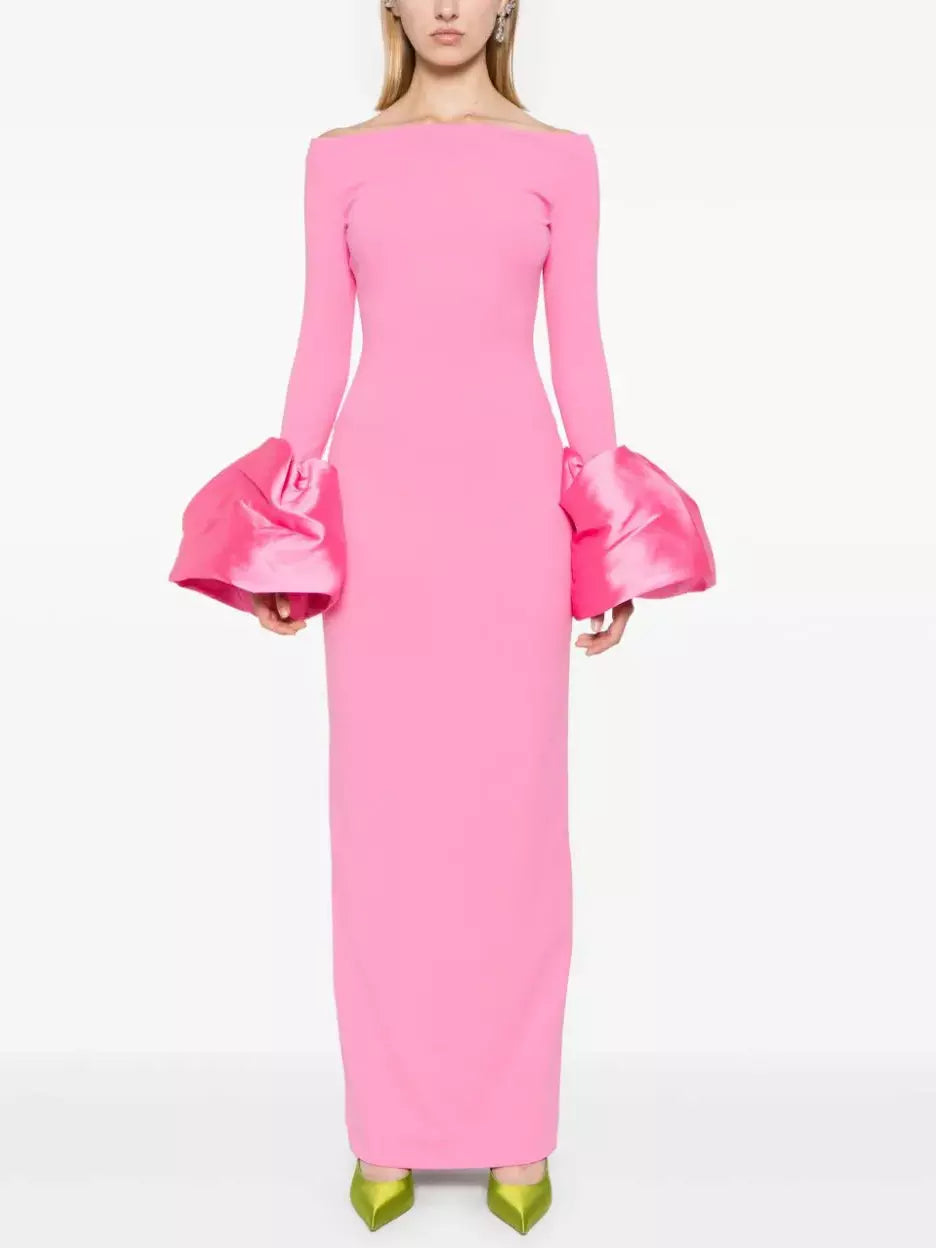 Off-Shoulder Gown with Oversized-Cuffs in Pink Winter unclassified dresses