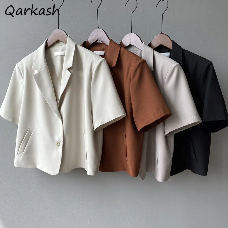 Oversize Blazers Women Solid Office Lady Chic Summer Single Breasted Casual Popular Crops Basic Ulzzang Notched Outwear A-line unclassified dresses