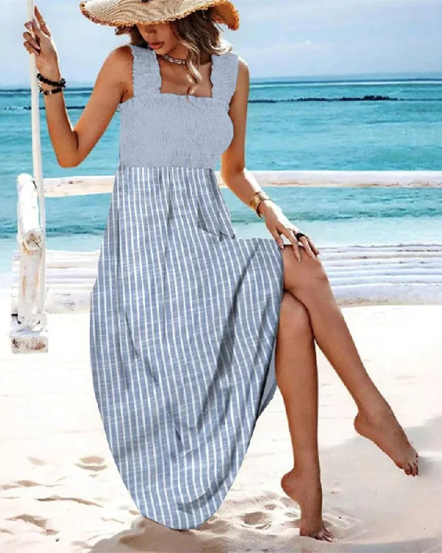 Patchwork striped sleeveless dress Elegant unclassified dresses