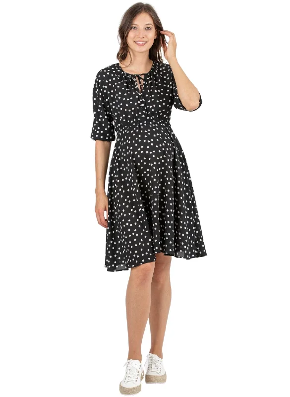 Polka Dot Maternity & Nursing Dress in Crepe - Black Office unclassified dresses