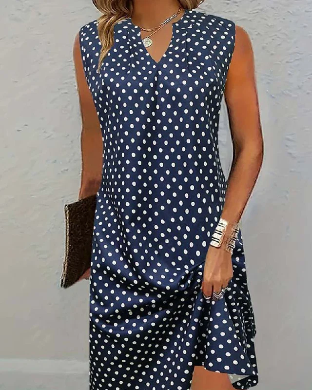 Polka dot print sleeveless elegant dress Vacation unclassified dresses