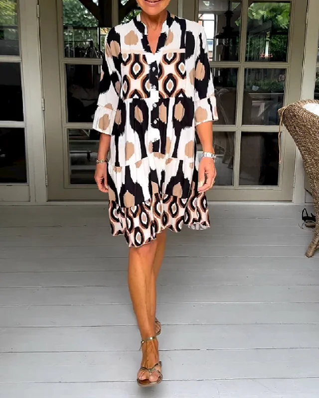 Printed 3/4 sleeve dress Monochrome unclassified dresses