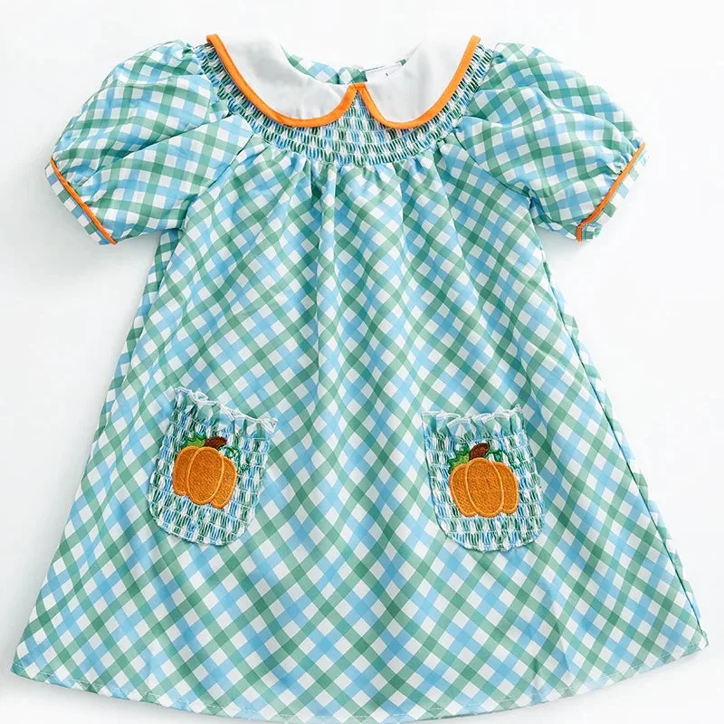 Pumpkin Plaid Smocked Pocket Dress Engagement unclassified dresses